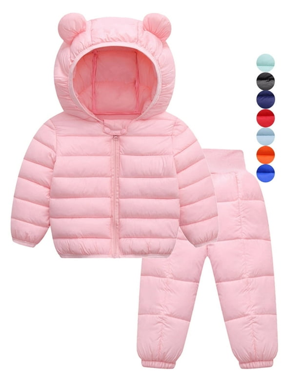 1-5T Baby Boy Girl Cute Ear Hooded Puffer Jacket Pants Snowsuit Toddler Kid Winter Coat