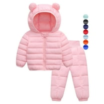 WIBACKER 1-5T Baby Boy Girl Cute Ear Hooded Puffer Jacket Pants Snowsuit Toddler Kid Winter Coat