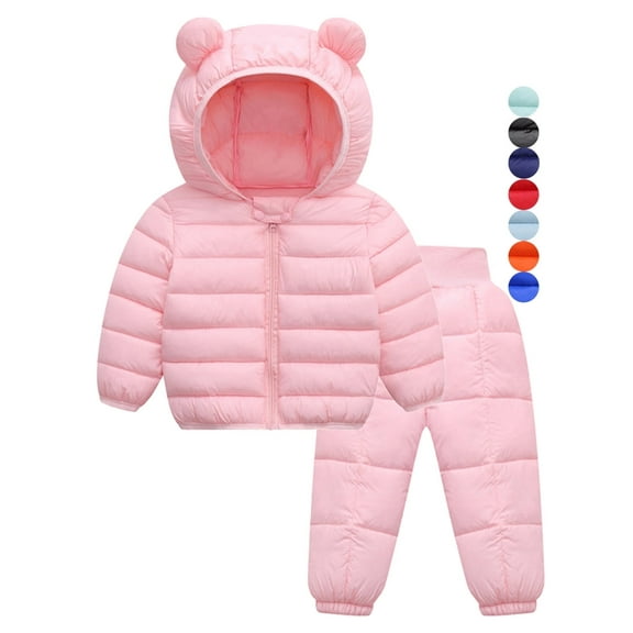 WIBACKER 1-5T Baby Boy Girl Cute Ear Hooded Puffer Jacket Pants Snowsuit Toddler Kid Winter Coat