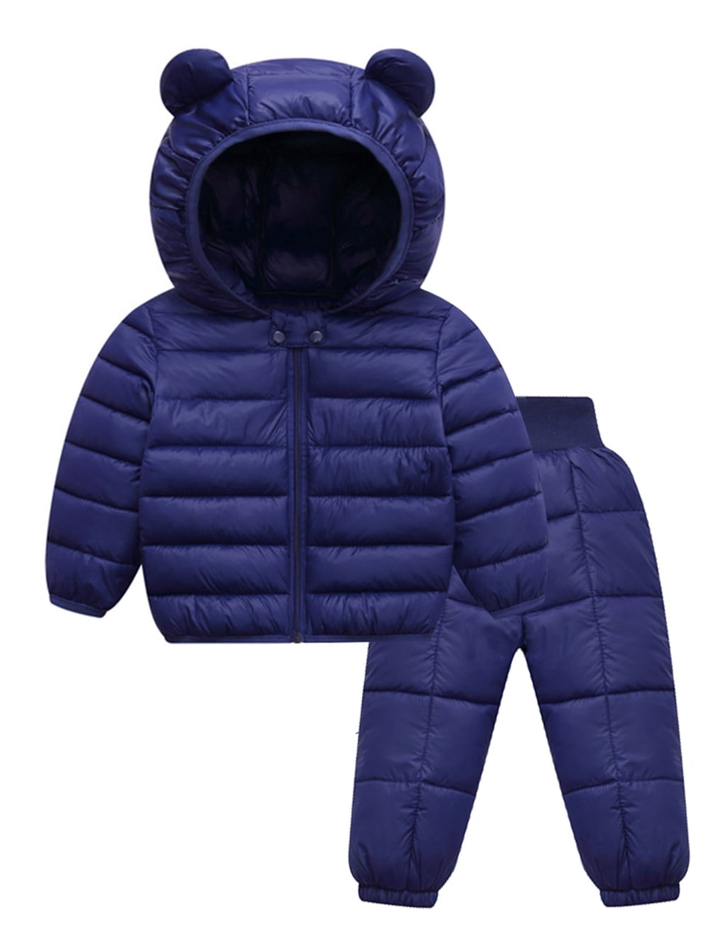 WIBACKER 1-5T Baby Boy Girl Cute Ear Hooded Puffer Jacket Pants Snowsuit Toddler Kid Winter Coat