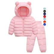 ENFLASH 1-5T Baby Boy Girl Cute Ear Hooded Puffer Jacket Pants Snowsuit Toddler Kid Winter Coat