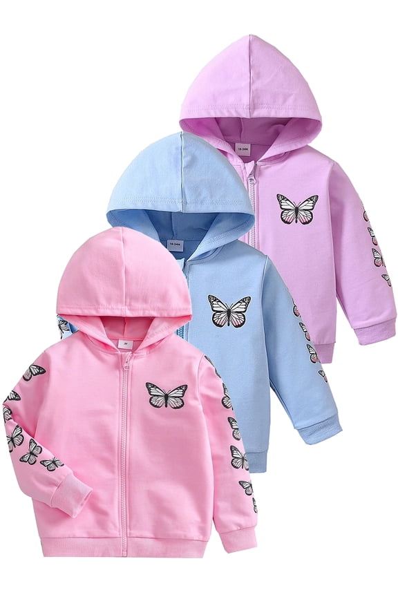 1-6T Toddler Kids Cotton Zip-Up Hoodie Sweatshirts Girls' Butterfly Jacket