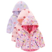 ENFLASH 1-6T Toddler Polar Fleece Jacket Hooded Baby Girls Autumn Winter Long Sleeve Thick Warm Outerwear - 1 Piece Pink Flowers