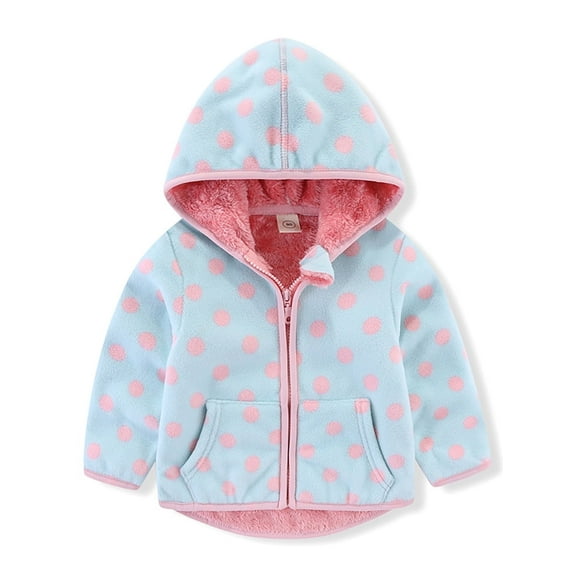ATAIKU 1-6T Toddler Polar Fleece Jacket Hooded Baby Girls Autumn Winter Long Sleeve Thick Warm Outerwear - Blue Dots