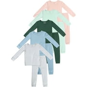 ENFLASH 1-6Y Bamboo Viscose Snug Fit Pajamas for Toddler Kids Boys Girls Long Sleepwear All Season Soft Solid Pjs 2pcs Set