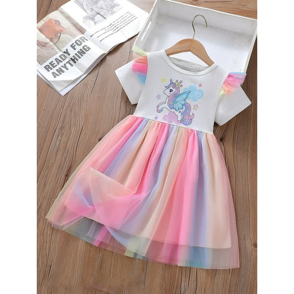 ATAIKU 1-8Y Flower Girls Dress Unicorn Rainbow Pageant Princess Party Tutu Dresses for Toddler