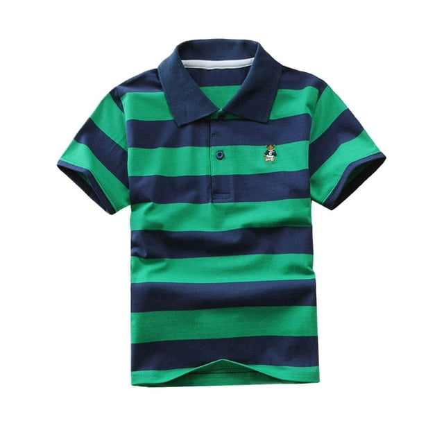 ENFLASH 2-14 Years Kids Boy Polo Shirts School Uniform Stripe Moisture Wicking Short Sleeve Active Tops
