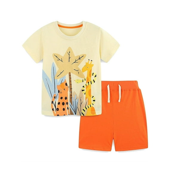 ATAIKU 2-7T Boys 2-Piece Summer Pajamas Set T-shirt + Shorts 100% Cotton Pjs for Toddler - Animals