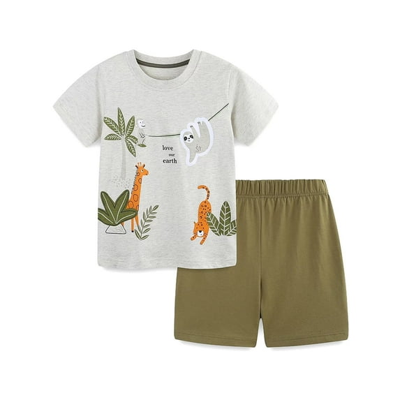ATAIKU 2-7T Boys 2-Piece Summer Pajamas Set T-shirt + Shorts 100% Cotton Pjs for Toddler - Animals
