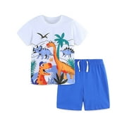 ENFLASH 2-7T Boys Summer Pajamas Sets T-shirt + Shorts 100% Cotton Pjs for Toddler - Dinosaur