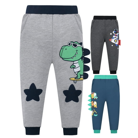 WIBACKER 2-7T Little Boys Cartoon Dinosaur Sweatpants Toddler Kids Joggers Knit Pants Bottoms
