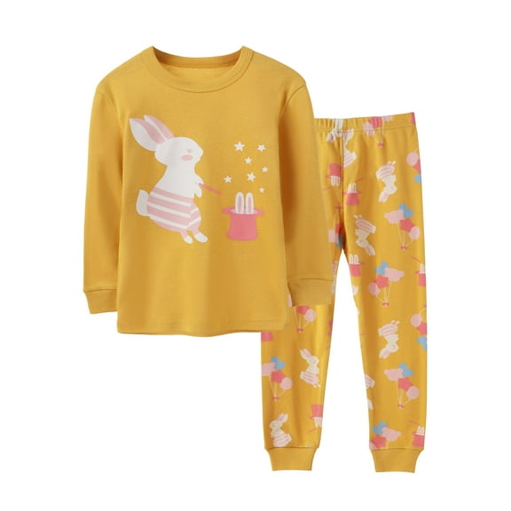 ATAIKU 2-7Y Girls Pajamas 2 Piece Toddler Kids Pjs Sets Cotton Long Sleeve Tops and Pants Snug Fit Sleepwear - Rabbit