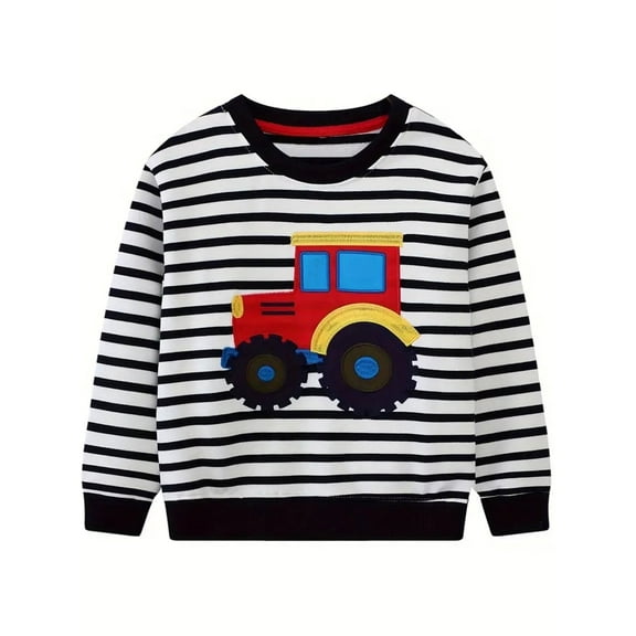 ATAIKU 2-7Y Kids Boys French Terry Sweatshirts Tractor Novelty Crewneck Pullover Cotton Tops Shirts