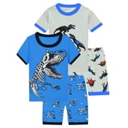 ENFLASH 2-Pack Dinosaur 3-12Y Toddler Boys Summer Pajamas Short Sleeve Cotton Kids Pjs Sleepwear Tops + Shorts Sets