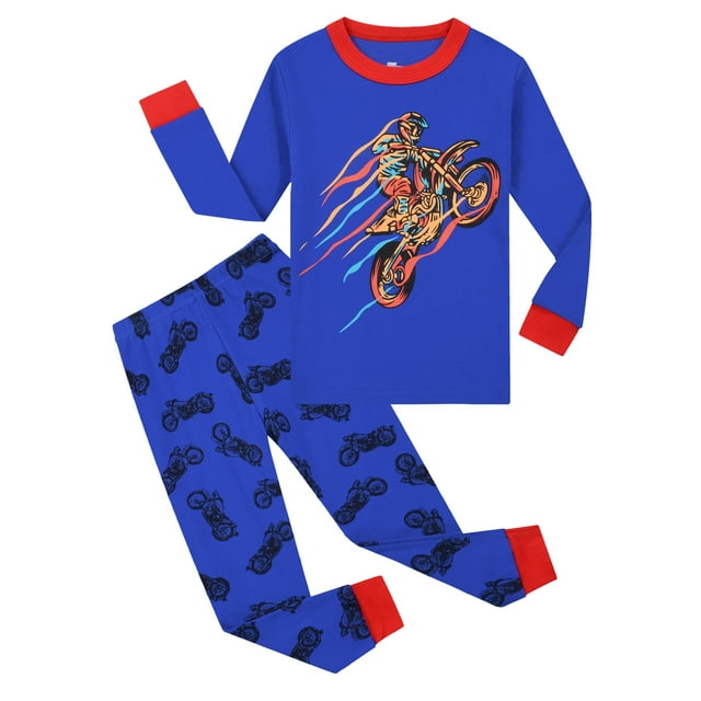ENFLASH 38T Boys' Long Sleeve Top and Pants Snug Fit 100 Cotton 2 Piece Pajama Set