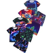 ENFLASH 3D Printed Boys Summer Pajamas Set Kids 2-Piece PJs Tee and Shorts Jammies Set 3-12Y - Shark