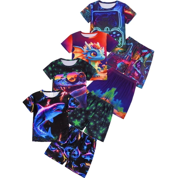 ATAIKU 3D Printed Boys Summer Pajamas Set Kids 2-Piece PJs Tee and Shorts Jammies Set 3-12Y - Shark