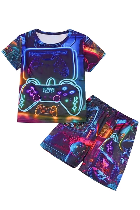 3D Printed Boys Summer Pajamas Set Kids PJs Tee and Shorts Jammies Set 3-12Y - Games Console