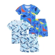 ENFLASH 4 Pieces Toddler Boys Pajamas Kids Short Sleepwear Set Summer Cool Pjs Size 3-8 Years