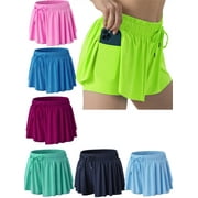 ENFLASH 5-12Y Girls Butterfly Shorts Flowy Athletic 2 in 1 Cheer Tennis Skirt Shorts Running Dance Preppy Kids Clothes