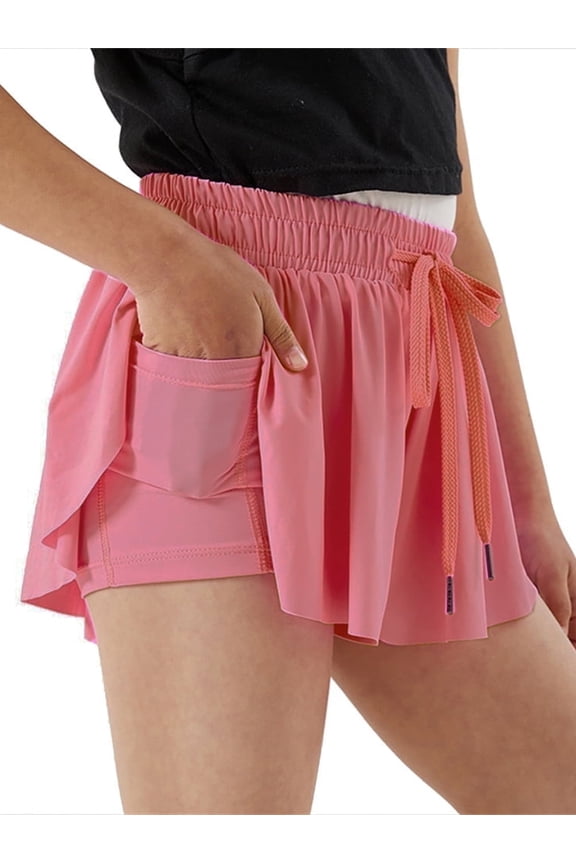 5-12Y Girls Butterfly Shorts Flowy Athletic 2 in 1 Cheer Tennis Skirt Shorts Running Dance Preppy Kids Clothes