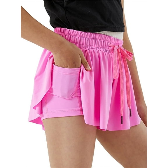 ATAIKU 5-12Y Girls Butterfly Shorts Flowy Athletic 2 in 1 Cheer Tennis Skirt Shorts Running Dance Preppy Kids Clothes
