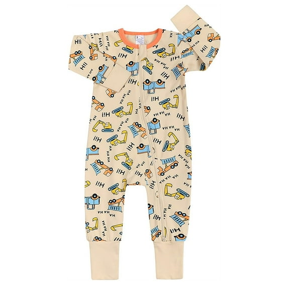 ATAIKU Baby Boys 2 Way Zipper Footless Pajamas Cotton Long Sleeve Footed Romper with Mittens Sleep 'N Play