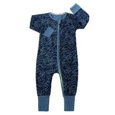 ENFLASH Baby Boys 2 Way Zipper Footless Pajamas Cotton Long Sleeve Footed Romper with Mittens Sleep 'N Play