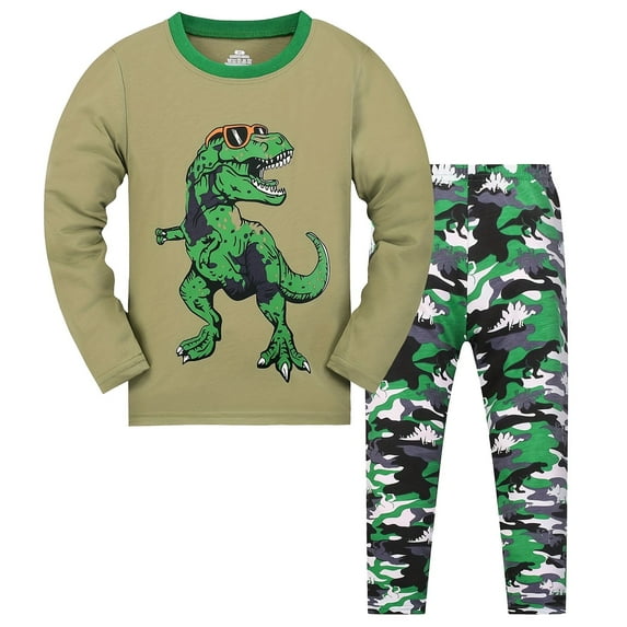 WIBACKER 2-9 Years Boys' and Toddler Kids Long Sleeve Tops and Pants Sleepwear Little Boys Cotton 2 Piece Pajamas Dinosaur Pants Set