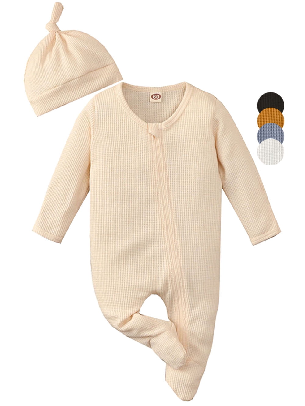 ENFLASH Baby Footies with Mittens Newborn Unisex Cotton Waffle Knit