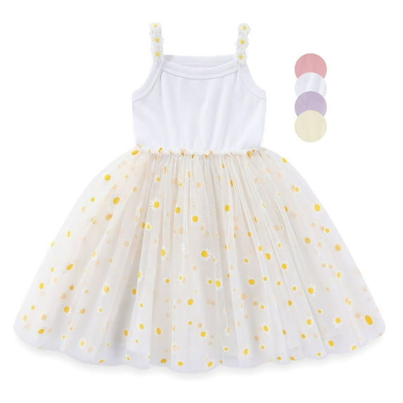 HWJAD Baby Girl Dresses Sleeveless Tulle Tutu Dress Toddler Summer Clothes Kids Birthday Party Outfit 3 Months-4 Years