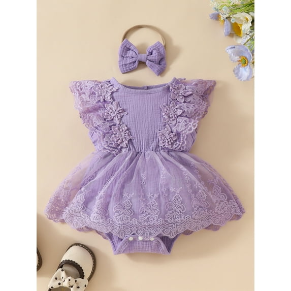 ENFLASH Baby Girl Summer Clothes Cute Newborn Girls Dress Sleeveless One Piece Romper with Tulle Skirt+ Headband 2pcs Set 0-18 Months