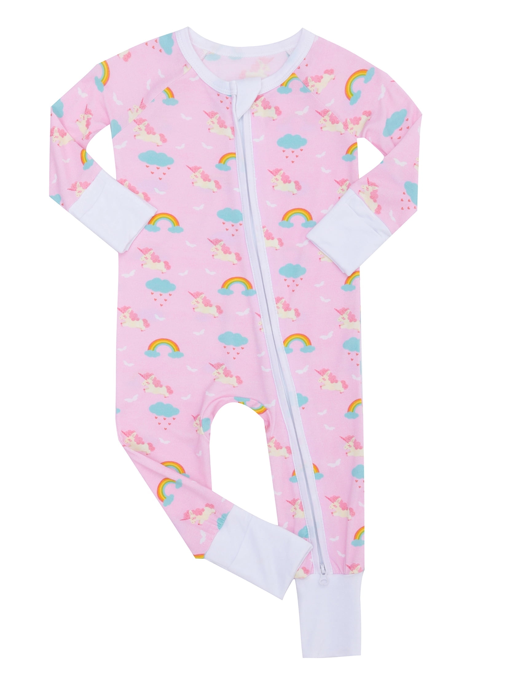 ENFLASH Baby Girls 2 Way Zipper Footless Pajamas Bamboo Viscose Long