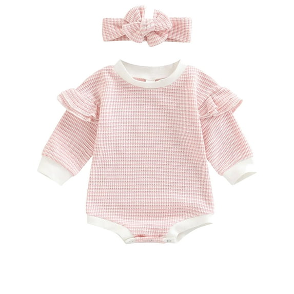 HWJAD Baby Girls Bubble Romper Infant Oversize Knit Crewneck Sweatshirt Tops and Bow Fall Winter Outfits