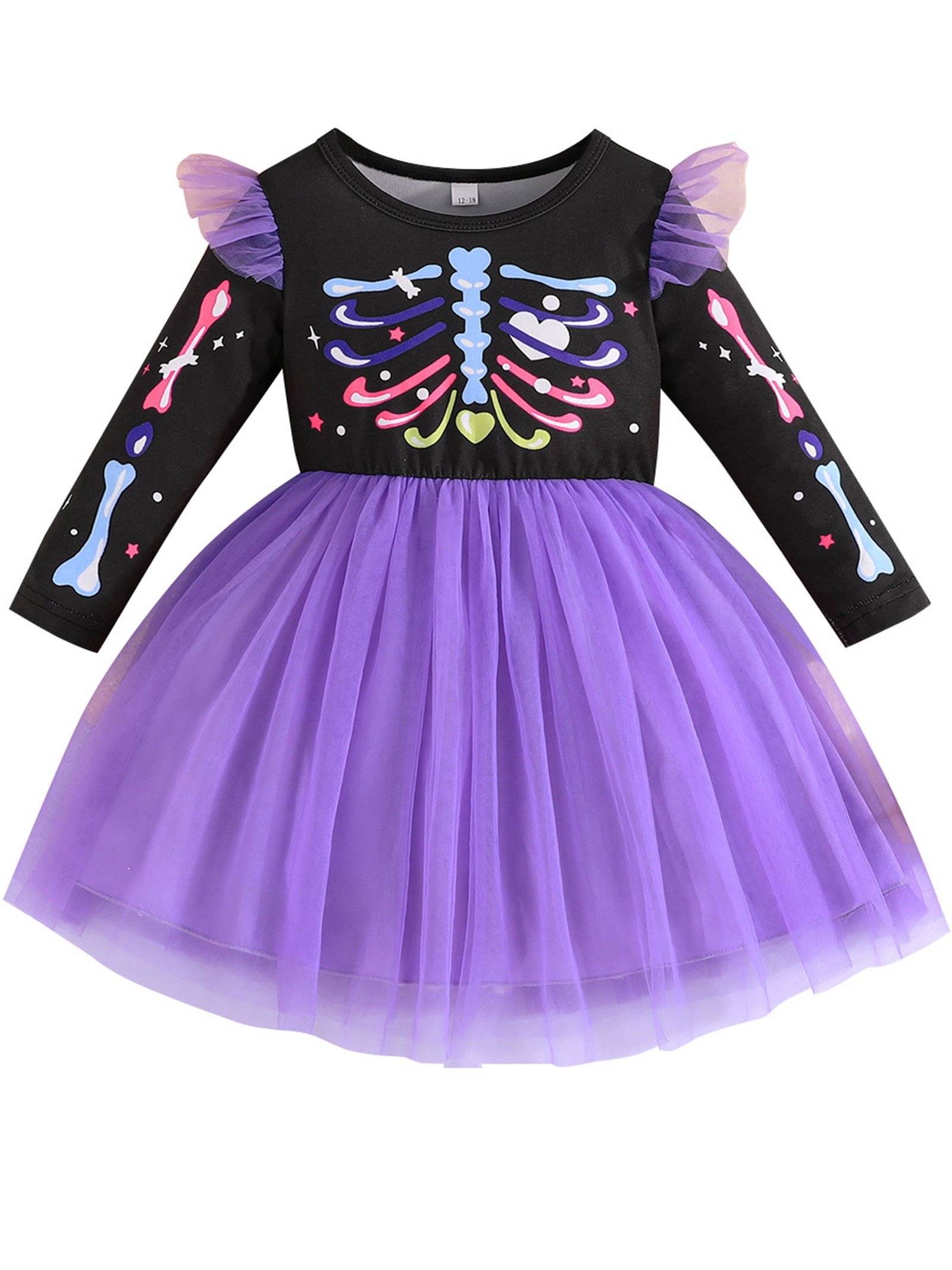ENFLASH Baby Girls Purple Halloween Skeleton Print Dress - Toddler Girl ...