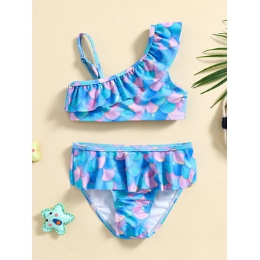 ENFLASH Baby Girls Two Piece Mermaid Swimsuits Toddler One Shoulder Ruffle Tankini Bathing Suit