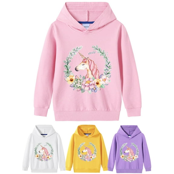WIBACKER Cartoon Unicorn Hoodie for 2-10T Kids Child Girl Long Sleeve Hooded Pullover Sweatshirt Tops