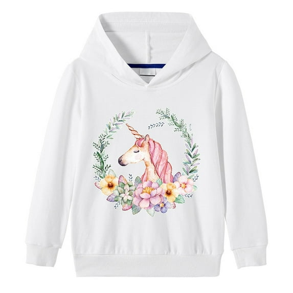 WIBACKER Cartoon Unicorn Hoodie for 2-10T Kids Child Girl Long Sleeve Hooded Pullover Sweatshirt Tops