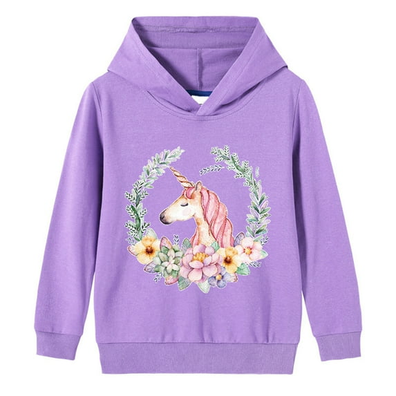 ENFLASH Cartoon Unicorn Hoodie for 2-10T Kids Child Girl Long Sleeve Hooded Pullover Sweatshirt Tops