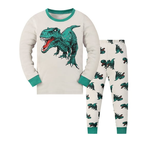 WIBACKER Cotton 2 Piece Set Dinosaur Pajamas for Boys 2-9 Years Long Sleeve Set Toddler Boys Pjs Kids Sleepwear