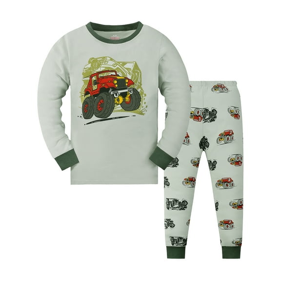 WIBACKER Cotton 2 Piece Set Off-road Vehicle Pajamas for Boys 2-9 Years Long Sleeve Set Toddler Boys Pjs Kids Sleepwear
