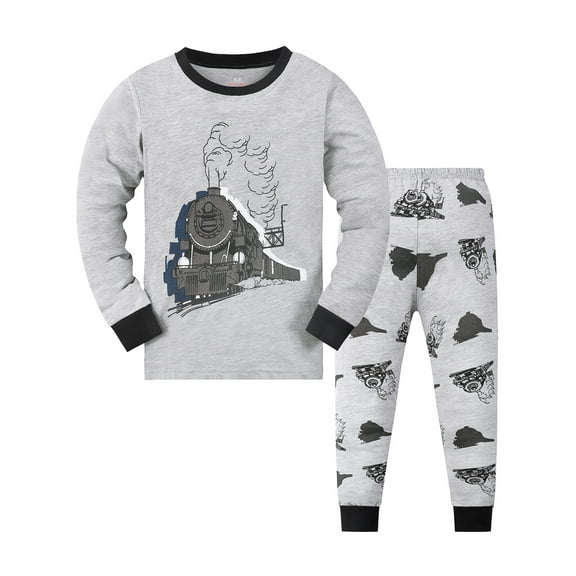 WIBACKER Cotton 2 Piece Set Train Pajamas for Boys 2-9 Years Long Sleeve Set Toddler Boys Pjs Kids Sleepwear