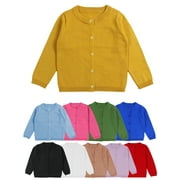 ENFLASH Cotton Basic Long Sleeve Cardigan Sweater for 1-7Y Kids Girl Boy Uniform Button Knit Coat