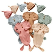 ATAIKU Cotton Swaddle Sleep Sacks for Newborn Baby Blanket Wrap with Hat,Boy Girl Knotted Sleeping Bag