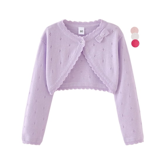 HWJAD 2-7 Years Girls Open Front Cotton Bolero Shrug Kids Long Sleeve Cropped Cardigan Knit Sweater
