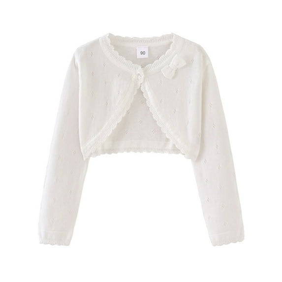 WIBACKER Girls Open Front Cotton Bolero Shrug Kids Long Sleeve Cropped Cardigan Knit Sweater 2-7 Years