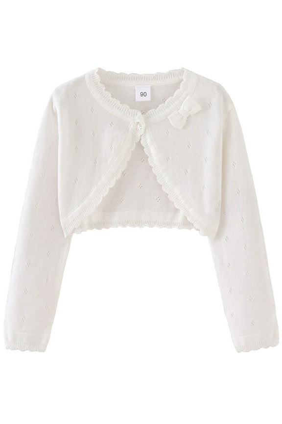Girls Open Front Cotton Bolero Shrug Kids Long Sleeve Cropped Cardigan Knit Sweater 2-7 Years