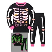 Halloween Little Boy Girl Glow-in-the-Dark Sleepwear Cotton Toddler Kids 2-Pieces Pajamas Sets,Skeleton 9Y