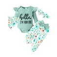 thumbnail image 1 of HWJAD Hello I'M New Here Newborn Outfit Baby Girl Going Home Outfit Ruffle Romper Top Floral Pants Set Cute Fall Winter Clothes, 1 of 10