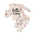 thumbnail image 1 of HWJAD Hello I'M New Here Newborn Outfit Baby Girl Going Home Outfit Ruffle Romper Top Floral Pants Set Cute Fall Winter Clothes, 1 of 9